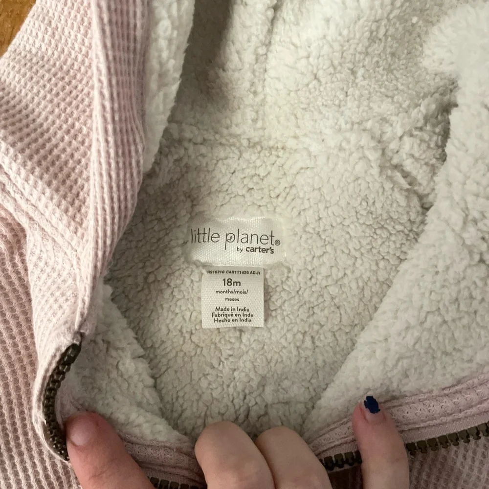NWT Carters Little Planet fuzzy jacket size 18M light mauve pink